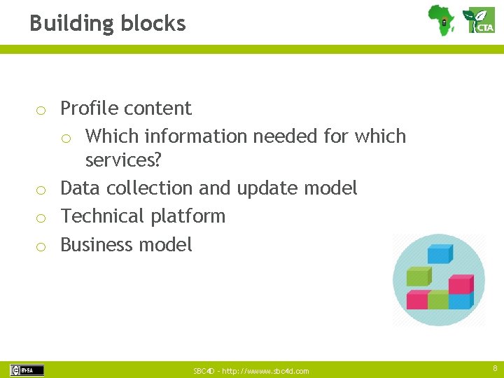 Building blocks o Profile content o Which information needed for which services? o Data