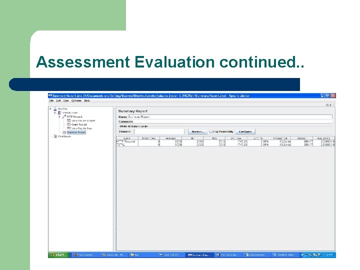 Assessment Evaluation continued. . 