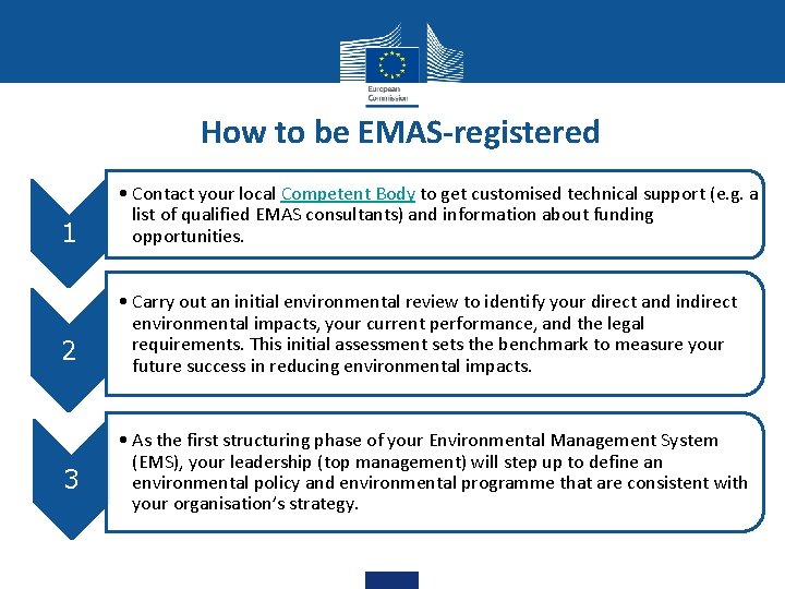 How to be EMAS-registered 1 2 3 • Contact your local Competent Body to