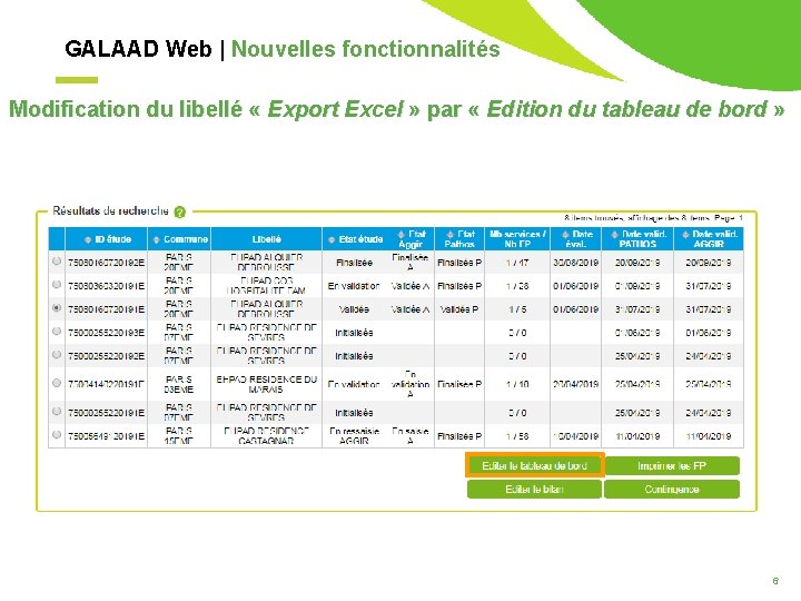 GALAAD Web | Nouvelles fonctionnalités Modification du libellé « Export Excel » par «