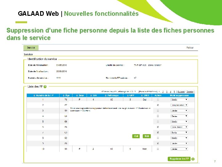 GALAAD Web | Nouvelles fonctionnalités Suppression d’une fiche personne depuis la liste des fiches