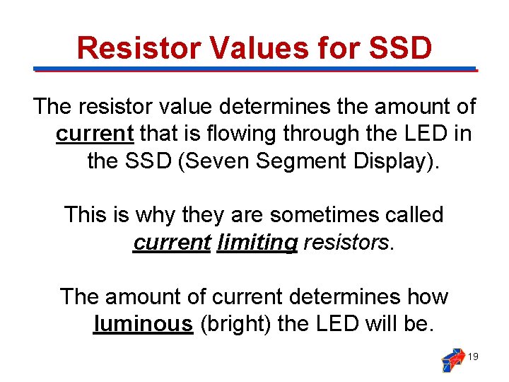 Resistor Values for SSD The resistor value determines the amount of current that is