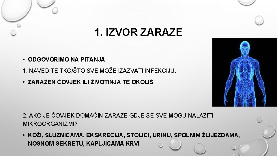 1. IZVOR ZARAZE • ODGOVORIMO NA PITANJA 1. NAVEDITE TKO/ŠTO SVE MOŽE IZAZVATI INFEKCIJU.