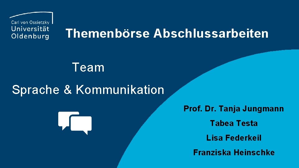 Themenbörse Abschlussarbeiten Team Sprache & Kommunikation Prof. Dr. Tanja Jungmann Tabea Testa Lisa Federkeil