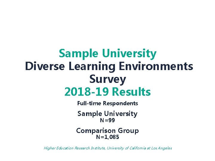 Sample University Diverse Learning Environments Survey 2018 -19 Results Full-time Respondents Sample University N=99