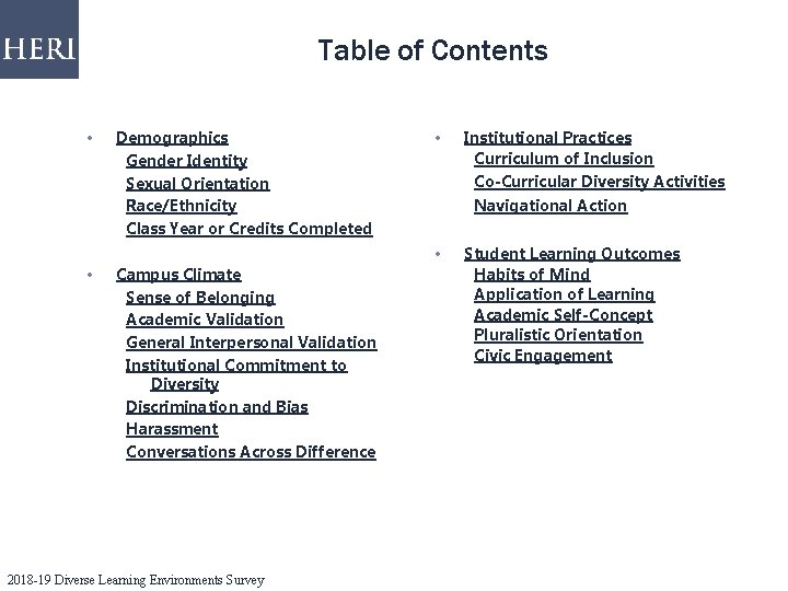 Table of Contents • • Demographics Gender Identity Sexual Orientation Race/Ethnicity Class Year or Table of Contents • • Demographics Gender Identity Sexual Orientation Race/Ethnicity Class Year or
