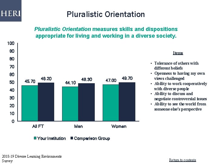 Pluralistic Orientation measures skills and dispositions appropriate for living and working in a diverse