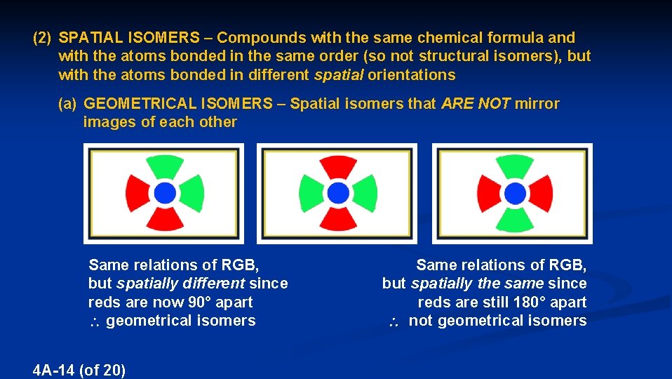 (2) SPATIAL ISOMERS – Compounds with the same chemical formula and with the atoms