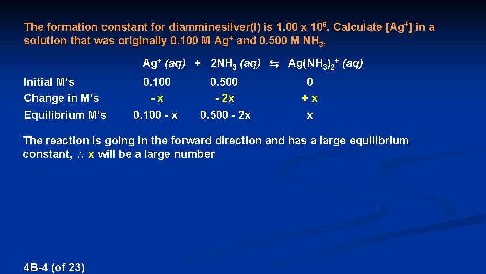 The formation constant for diamminesilver(I) is 1. 00 x 106. Calculate [Ag+] in a