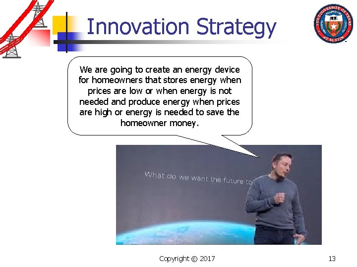 Innovation Strategy We are going to create an energy device for homeowners that stores