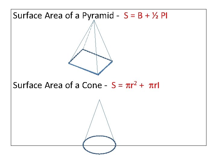 Surface Area of a Pyramid - S = B + ½ Pl Surface Area