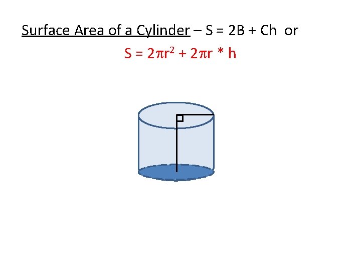 Surface Area of a Cylinder – S = 2 B + Ch or S