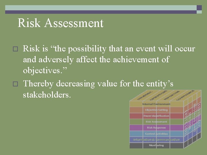 Risk Assessment o o Risk is “the possibility that an event will occur and