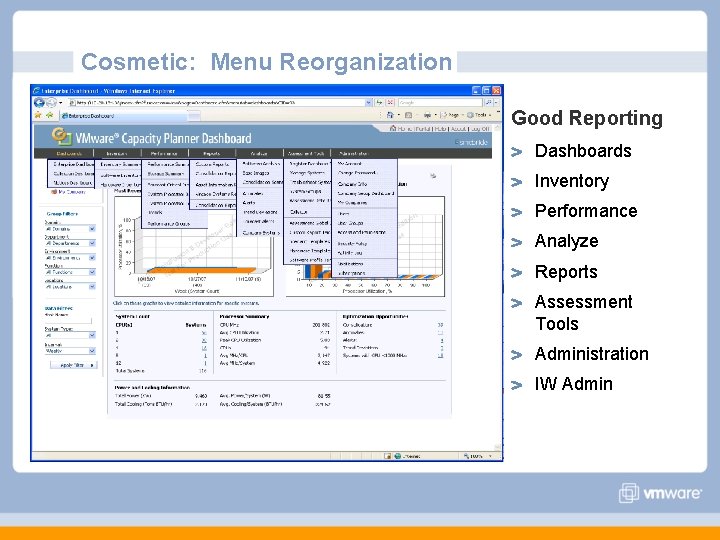 Cosmetic: Menu Reorganization Good Reporting Dashboards Inventory Performance Analyze Reports Assessment Tools Administration IW Cosmetic: Menu Reorganization Good Reporting Dashboards Inventory Performance Analyze Reports Assessment Tools Administration IW