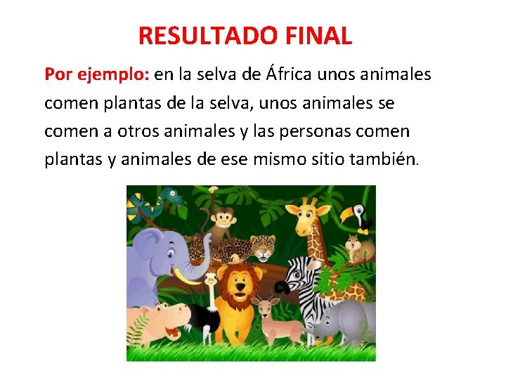 RESULTADO FINAL Por ejemplo: en la selva de África unos animales comen plantas de