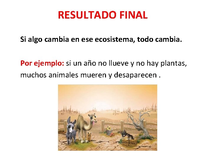 RESULTADO FINAL Si algo cambia en ese ecosistema, todo cambia. Por ejemplo: si un