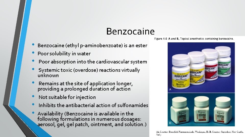 Benzocaine • • Benzocaine (ethyl p-aminobenzoate) is an ester Poor solubility in water Poor