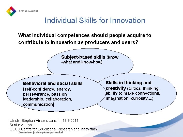 Individual Skills for Innovation What individual competences should people acquire to contribute to innovation