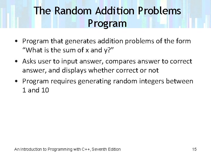 The Random Addition Problems Program • Program that generates addition problems of the form