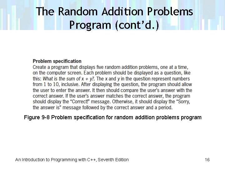 The Random Addition Problems Program (cont’d. ) Figure 9 -8 Problem specification for random