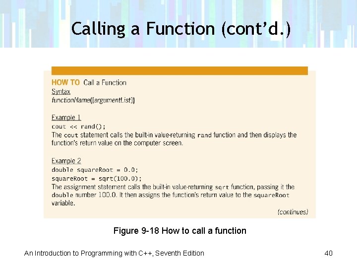 Calling a Function (cont’d. ) Figure 9 -18 How to call a function An