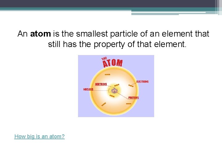 An atom is the smallest particle of an element that still has the property