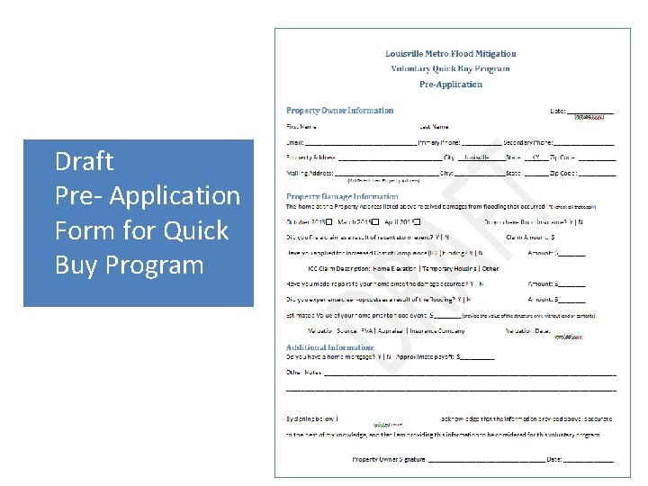 Draft Pre- Application Form for Quick Buy Program 