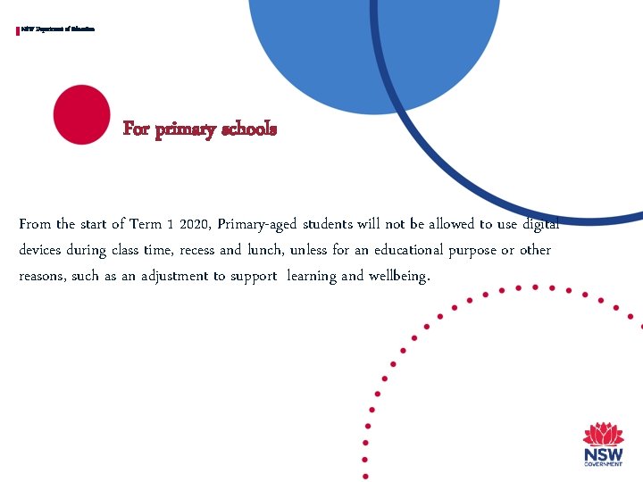 NSW Department of Education For primary schools From the start of Term 1 2020,