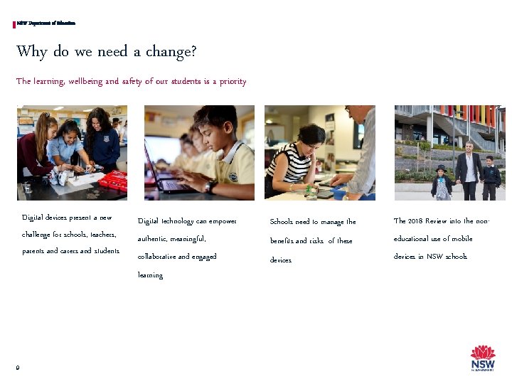 NSW Department of Education Why do we need a change? The learning, wellbeing and