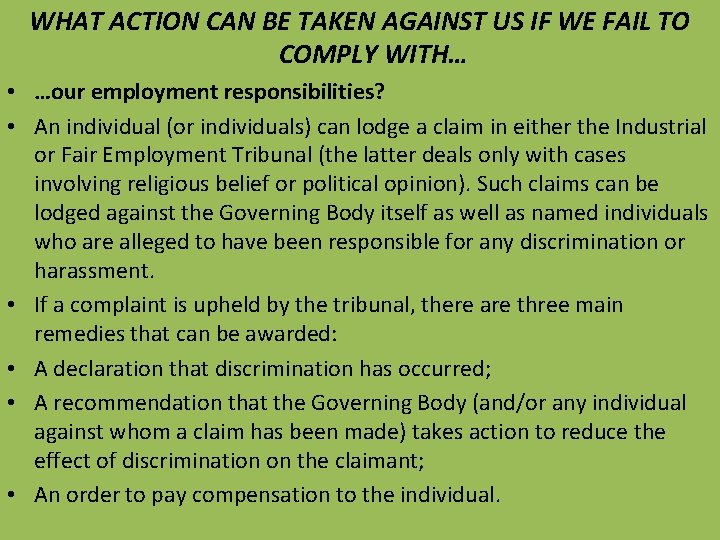 WHAT ACTION CAN BE TAKEN AGAINST US IF WE FAIL TO COMPLY WITH… •