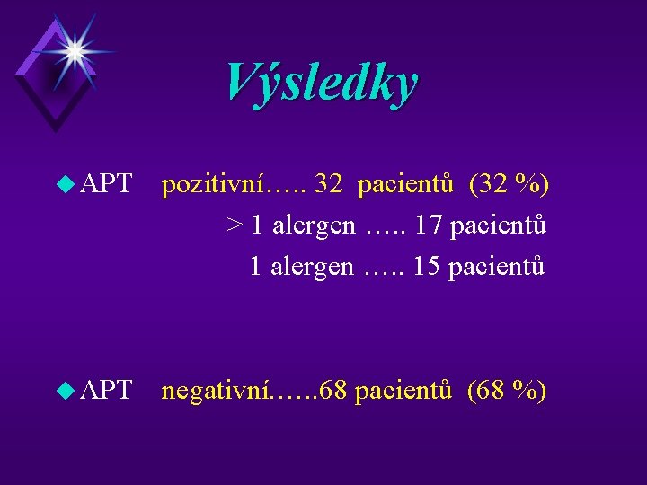 Výsledky u APT pozitivní…. . 32 pacientů (32 %) > 1 alergen …. .