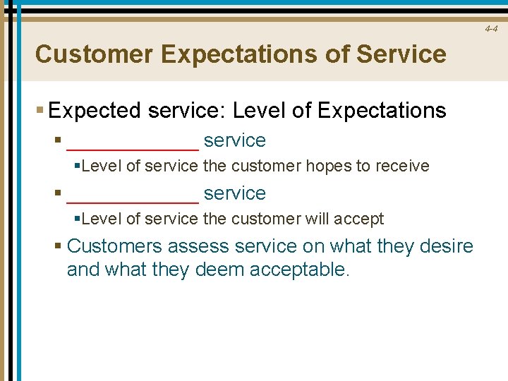 4 -4 Customer Expectations of Service § Expected service: Level of Expectations § ______