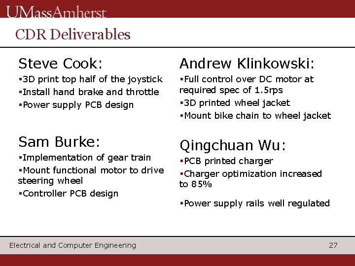 CDR Deliverables Steve Cook: Andrew Klinkowski: § 3 D print top half of the