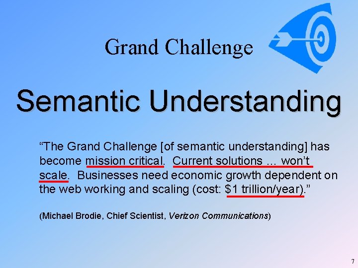 Grand Challenge Semantic Understanding “The Grand Challenge [of semantic understanding] has become mission critical.