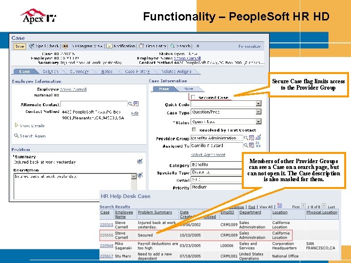 Additional Case Functionality – People. Soft HR HD 2 Secure Case flag limits access