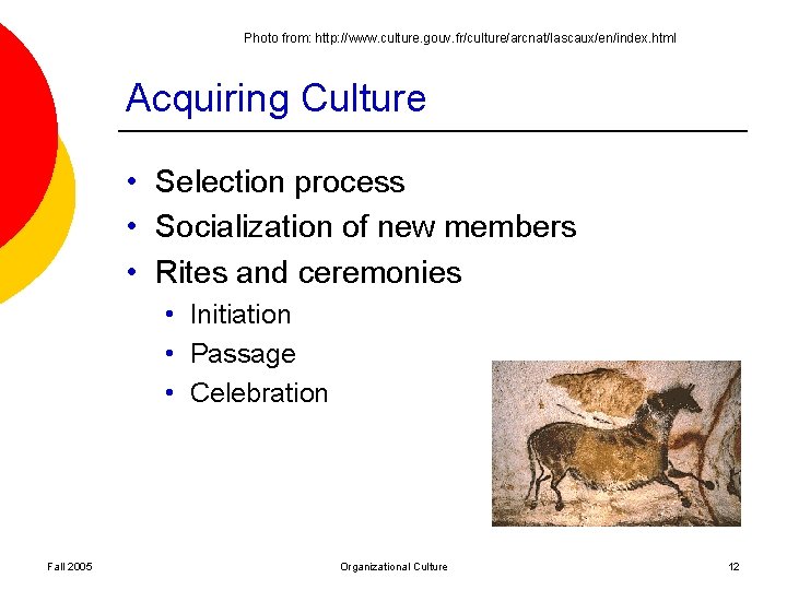 Photo from: http: //www. culture. gouv. fr/culture/arcnat/lascaux/en/index. html Acquiring Culture • Selection process •