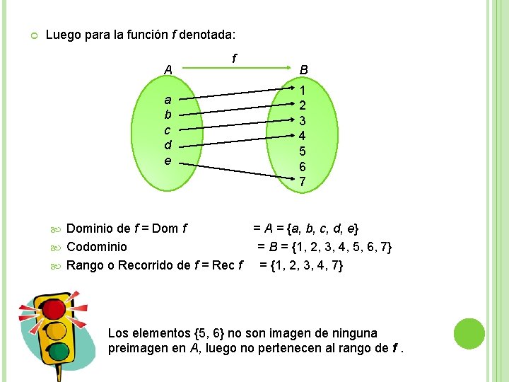 Luego para la función f denotada: A a b c d e f Luego para la función f denotada: A a b c d e f