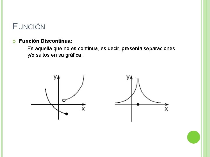 FUNCIÓN Función Discontinua: Es aquella que no es continua, es decir, presenta separaciones y/o FUNCIÓN Función Discontinua: Es aquella que no es continua, es decir, presenta separaciones y/o