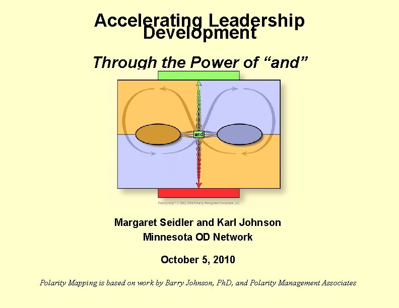 Accelerating Leadership Development Through the Power of “and” Margaret Seidler and Karl Johnson Minnesota