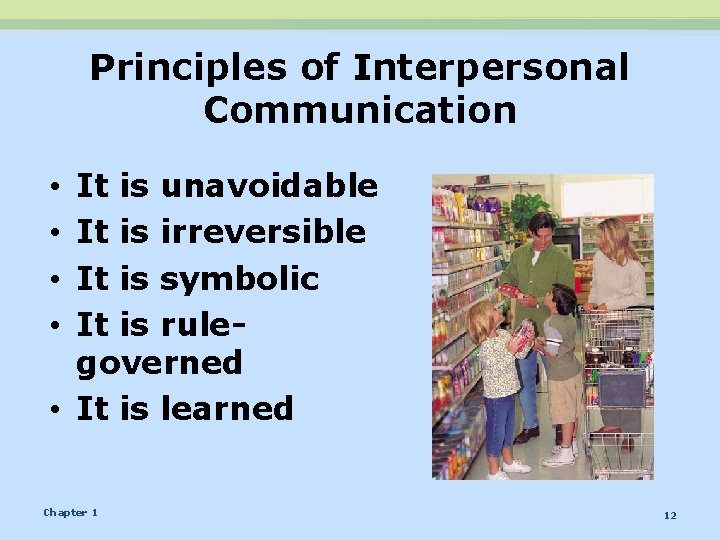 Principles of Interpersonal Communication It is unavoidable It is irreversible It is symbolic It