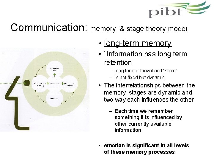 Communication: memory & stage theory model • long-term memory • `Information has long term