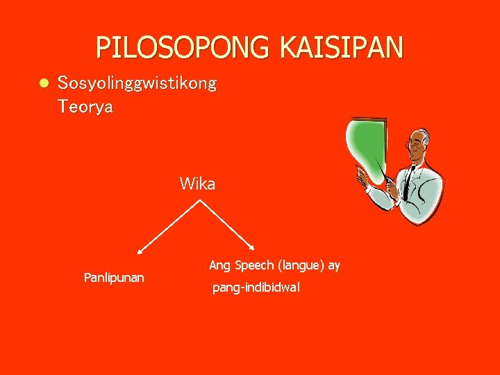 PILOSOPONG KAISIPAN l Sosyolinggwistikong Teorya Wika Panlipunan Ang Speech (langue) ay pang-indibidwal 