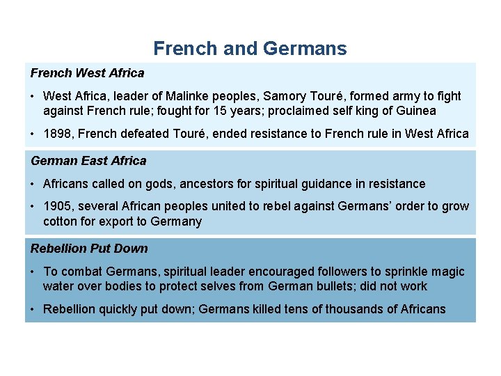 French and Germans French West Africa • West Africa, leader of Malinke peoples, Samory