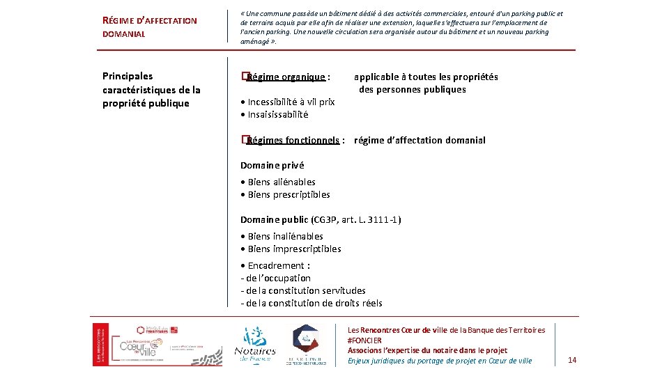 RÉGIME D’AFFECTATION DOMANIAL Principales caractéristiques de la propriété publique « Une commune possède un