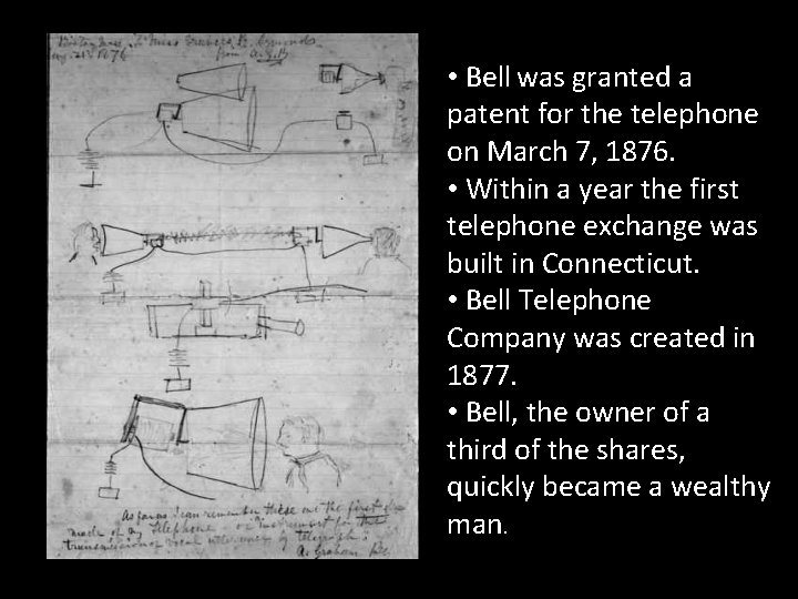 • Bell was granted a patent for the telephone on March 7, 1876.