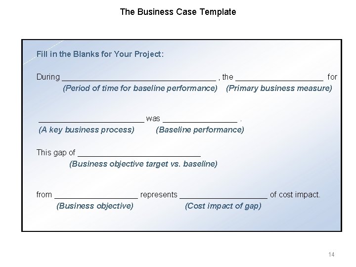The Business Case Template Fill in the Blanks for Your Project: During __________________ ,