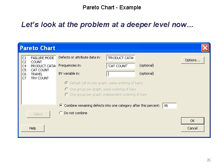 Pareto Chart - Example Let’s look at the problem at a deeper level now…