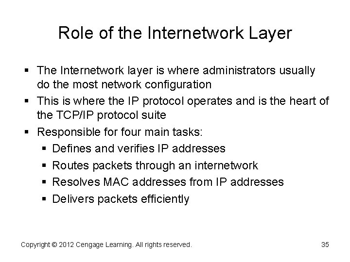 Role of the Internetwork Layer The Internetwork layer is where administrators usually do the