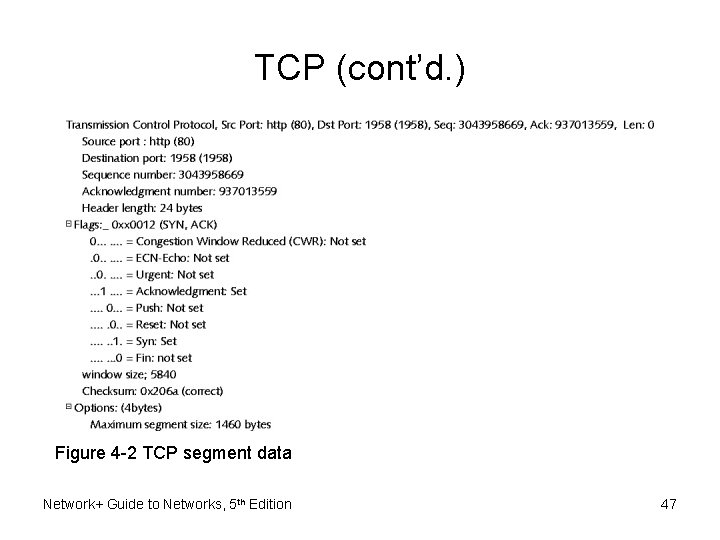 TCP (cont’d. ) Figure 4 -2 TCP segment data Network+ Guide to Networks, 5