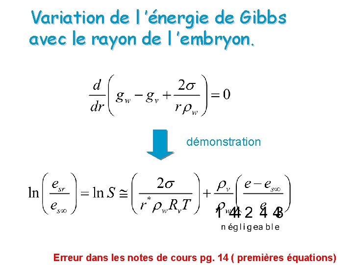 Variation de l ’énergie de Gibbs avec le rayon de l ’embryon. démonstration Erreur